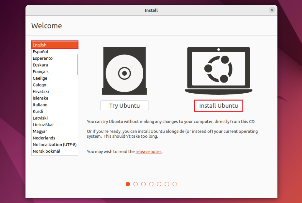 Select Ubuntu Install option
