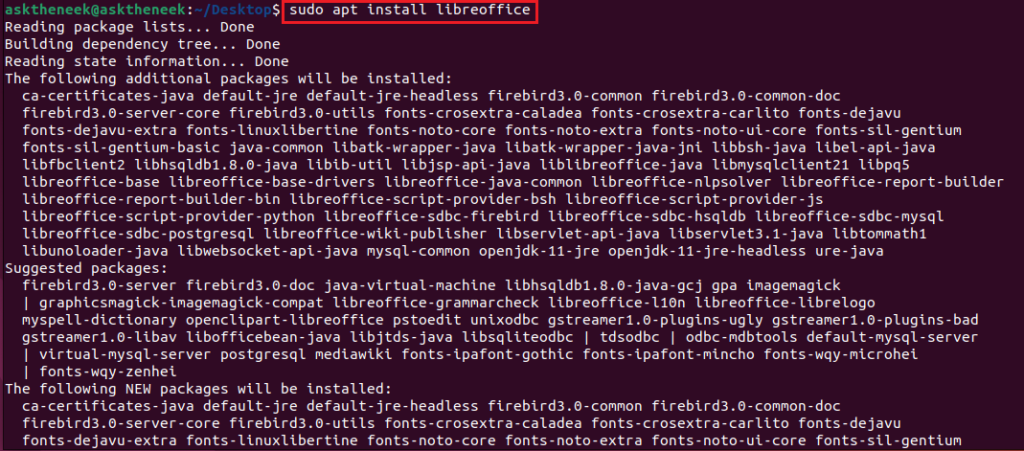 Install Libreoffice by running sudo apt install libreoffice command